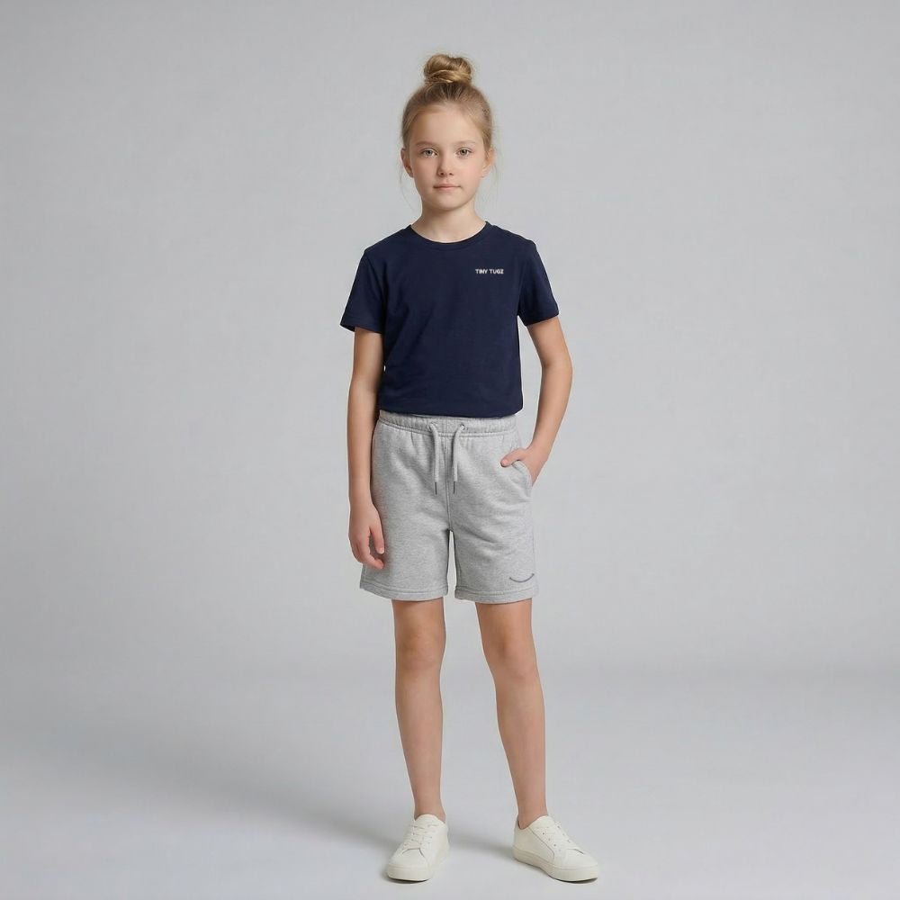 Teen Casual Organic Cotton Set (Navy T-Shirt + Heather Grey Shorts) - Tiny Tugz™