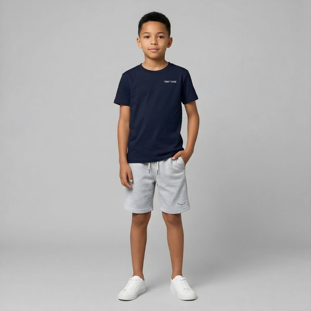 Teen Casual Organic Cotton Set (Navy T-Shirt + Heather Grey Shorts) - Tiny Tugz™