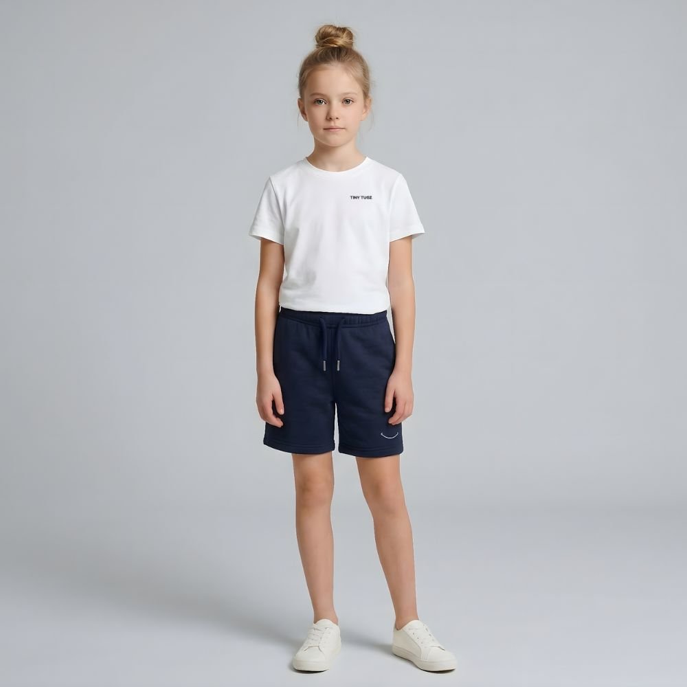 Teen Casual Organic Cotton Set (White T-Shirt + Navy Shorts) - Tiny Tugz™