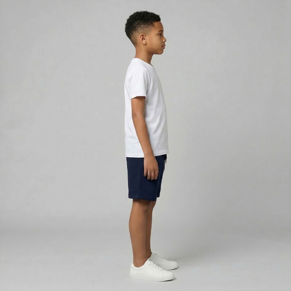 Teen Casual Organic Cotton Set (White T-Shirt + Navy Shorts) - Tiny Tugz™