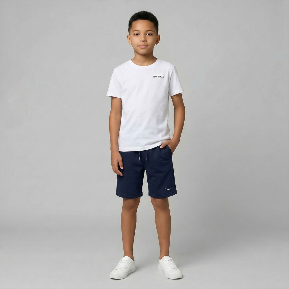 Teen Casual Organic Cotton Set (White T-Shirt + Navy Shorts) - Tiny Tugz™