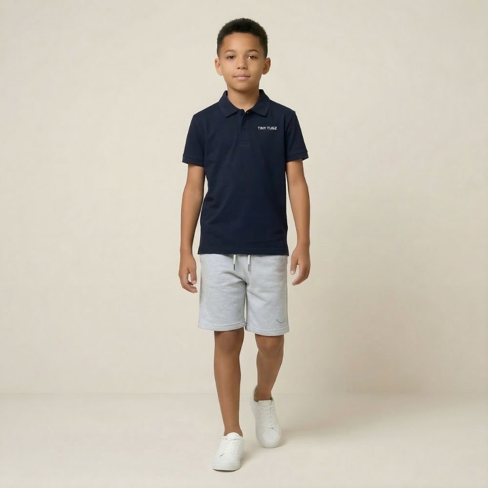 Teen Smart Casual Organic Cotton Set (Navy Polo + Grey Shorts) - Tiny Tugz™