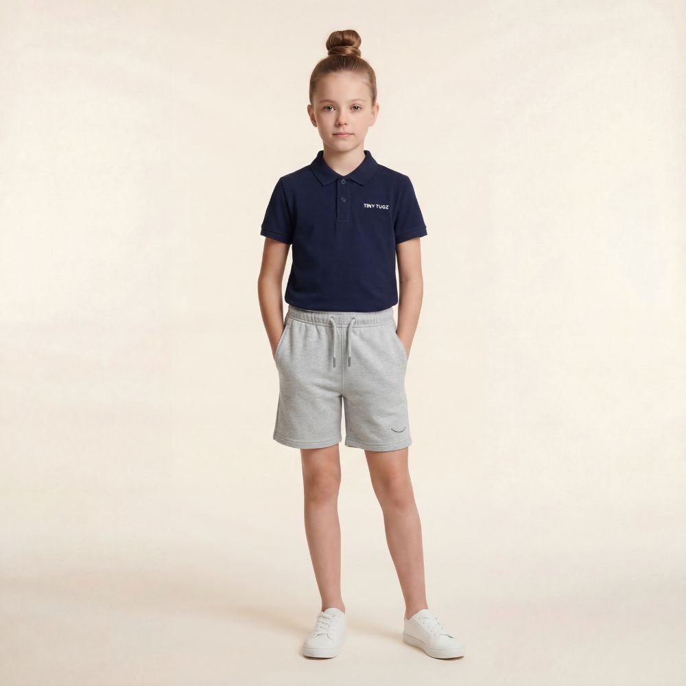 Teen Smart Casual Organic Cotton Set (Navy Polo + Grey Shorts) - Tiny Tugz™