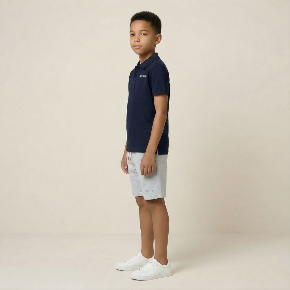 Teen Smart Casual Organic Cotton Set (Navy Polo + Grey Shorts) - Tiny Tugz™