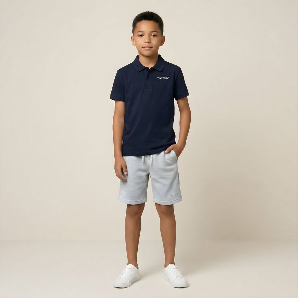 Teen Smart Casual Organic Cotton Set (Navy Polo + Grey Shorts) - Tiny Tugz™