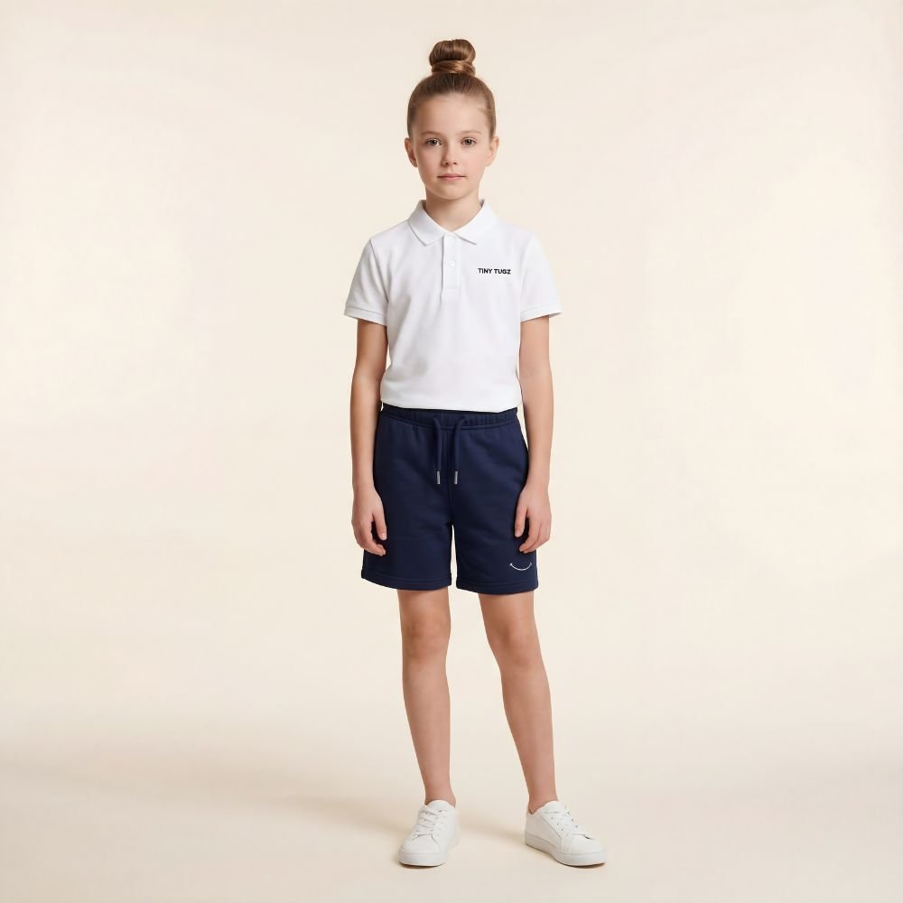 Teen Smart Casual Organic Cotton Set (White Polo + Navy Shorts) - Tiny Tugz™