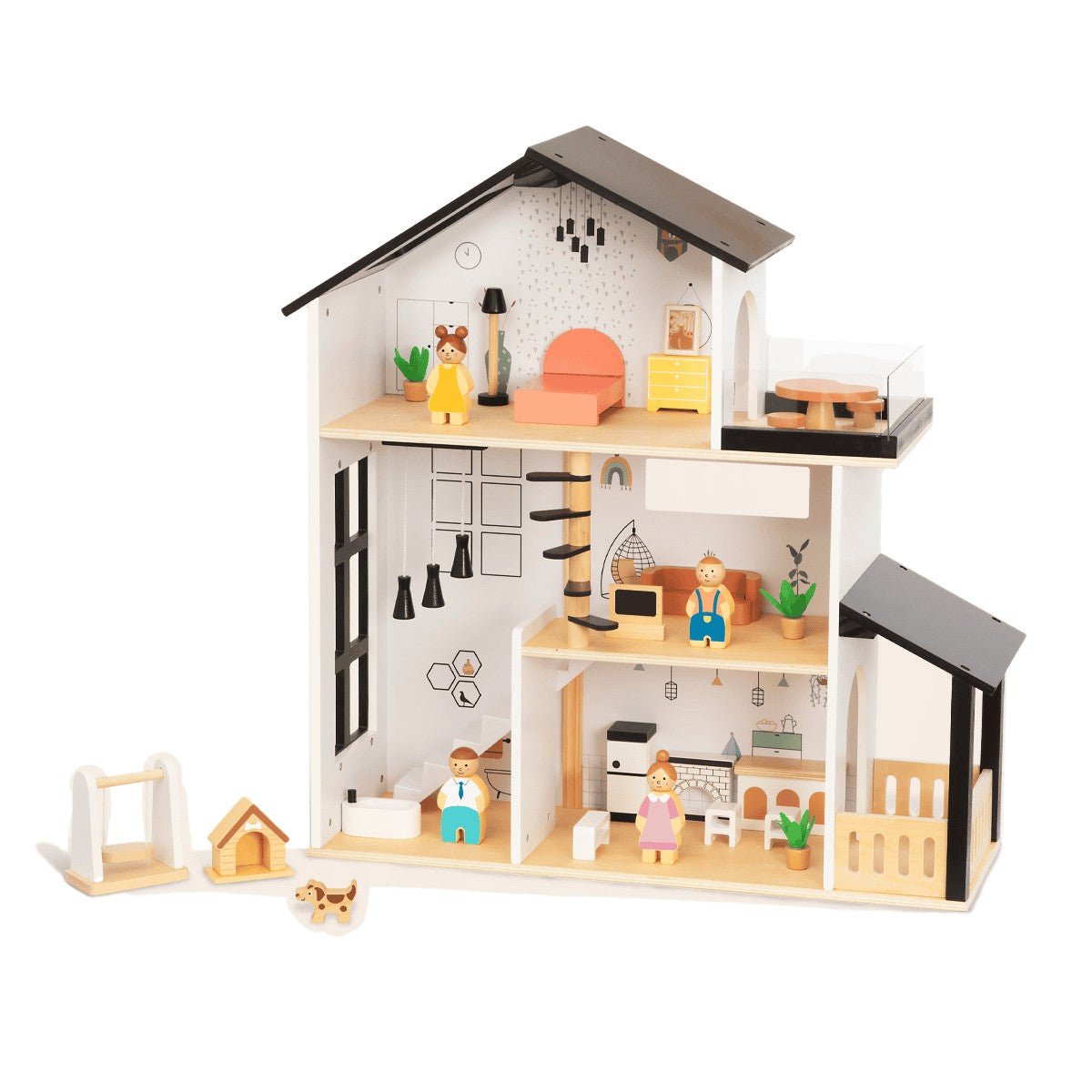 Three-Storey Wooden Dollhouse – NORDI, Open Play Design - Tiny Tugz™