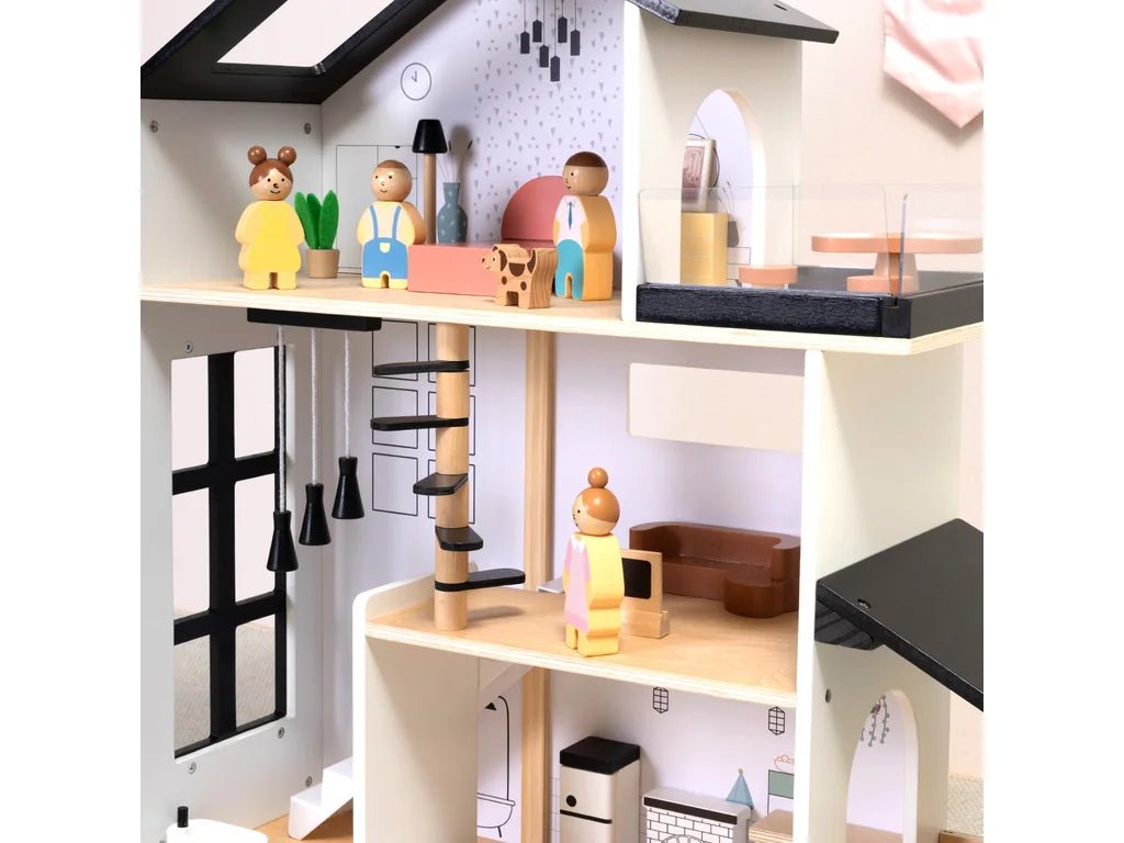 Three-Storey Wooden Dollhouse – NORDI, Open Play Design - Tiny Tugz™