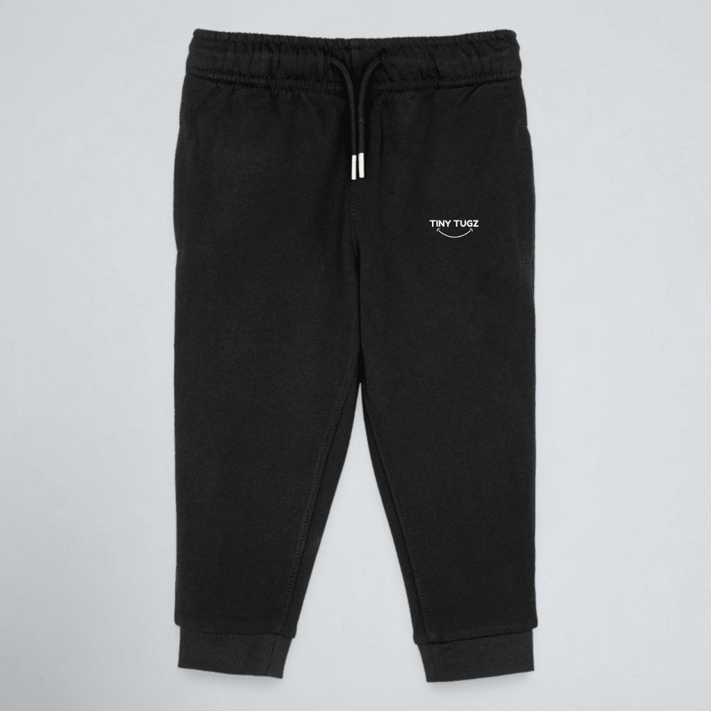 Tiny Tugz™ 100% Organic Cotton Kids Tracksuit – Stripe Logo – Black - Tiny Tugz™