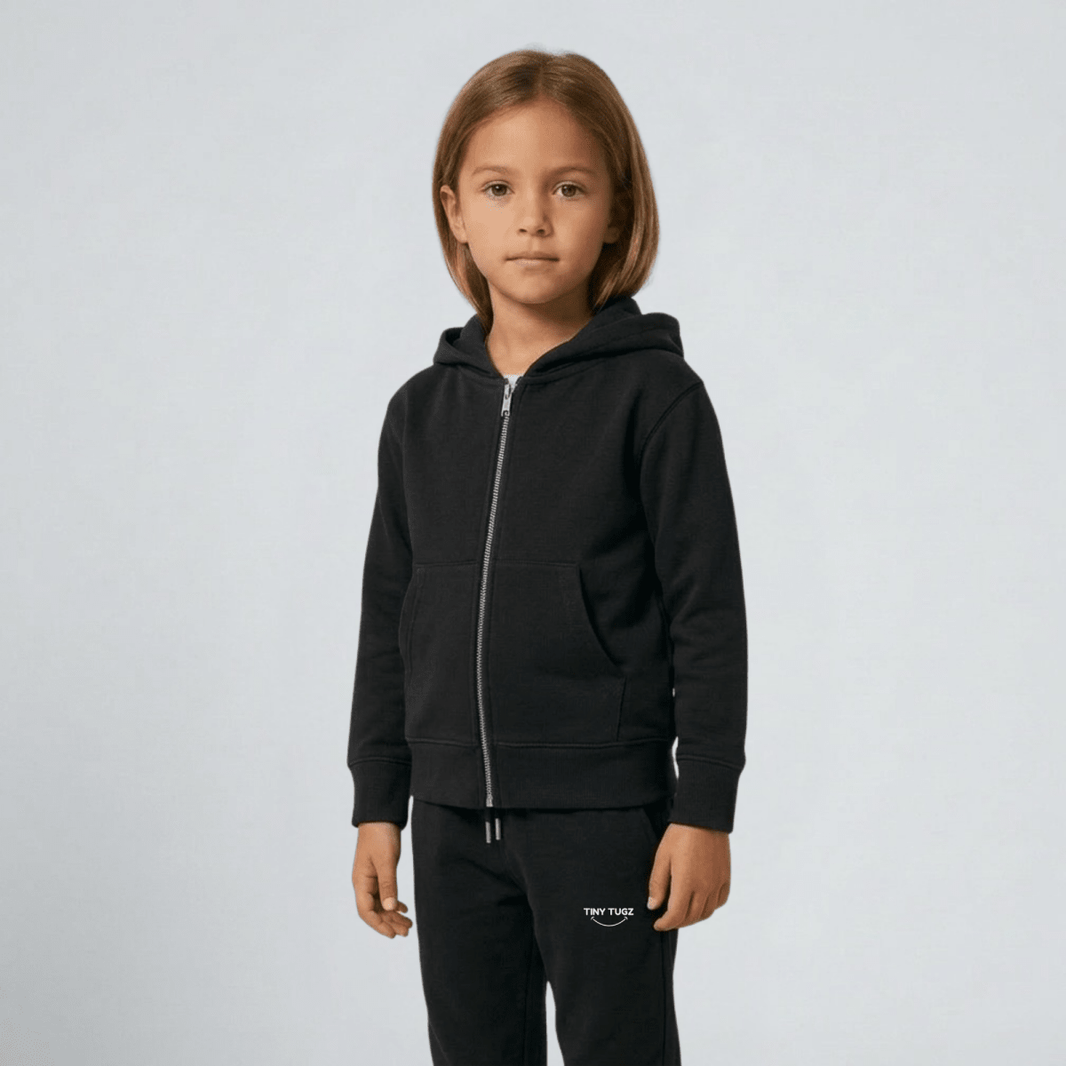 Tiny Tugz™ 100% Organic Cotton Kids Tracksuit – Stripe Logo – Black - Tiny Tugz™