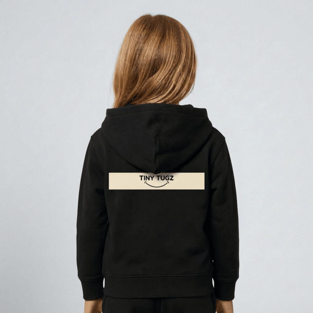 Tiny Tugz™ 100% Organic Cotton Kids Tracksuit – Stripe Logo – Black - Tiny Tugz™