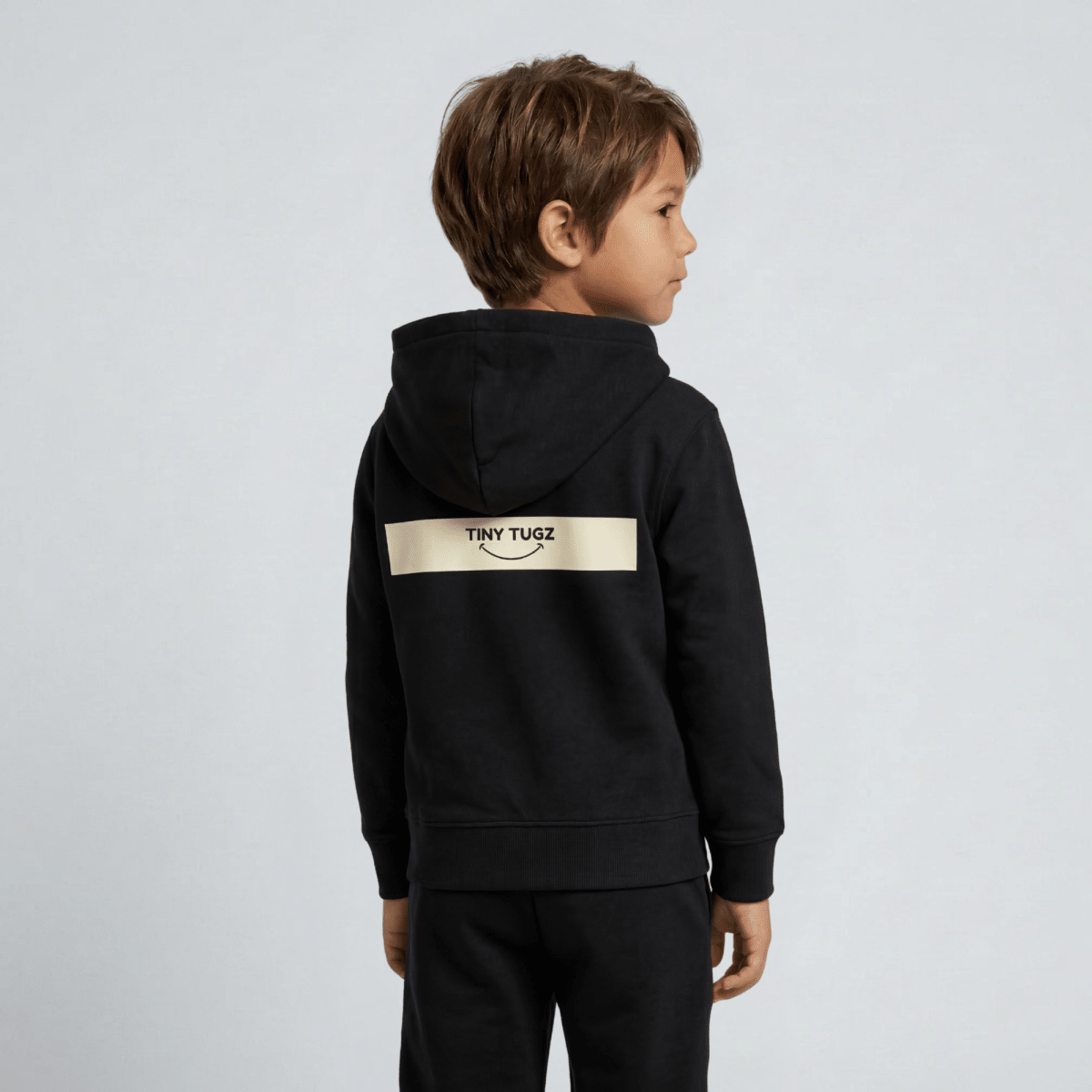 Tiny Tugz™ 100% Organic Cotton Kids Tracksuit – Stripe Logo – Black - Tiny Tugz™