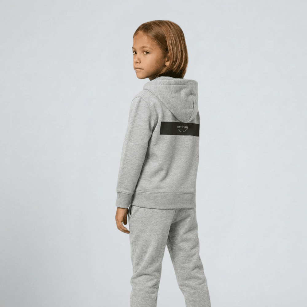 Tiny Tugz™ 100% Organic Cotton Kids Tracksuit – Stripe Logo – Grey - Tiny Tugz™