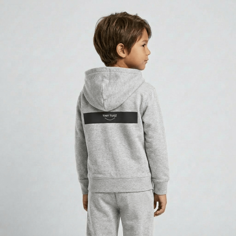 Tiny Tugz™ 100% Organic Cotton Kids Tracksuit – Stripe Logo – Grey - Tiny Tugz™
