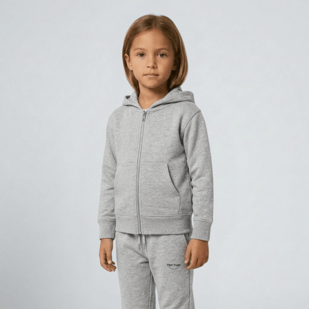 Tiny Tugz™ 100% Organic Cotton Kids Tracksuit – Stripe Logo – Grey - Tiny Tugz™
