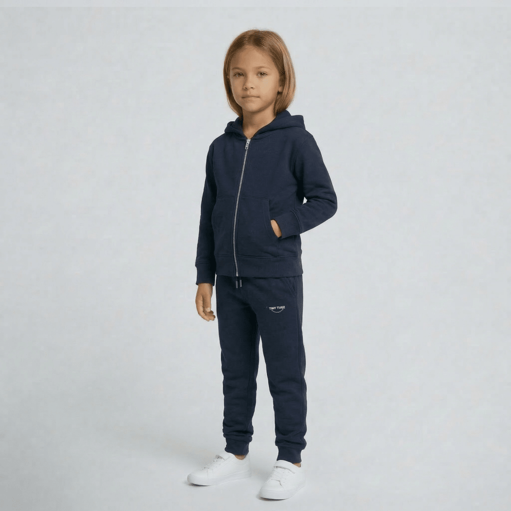 Tiny Tugz™ 100% Organic Cotton Kids Tracksuit – Stripe Logo – Navy - Tiny Tugz™