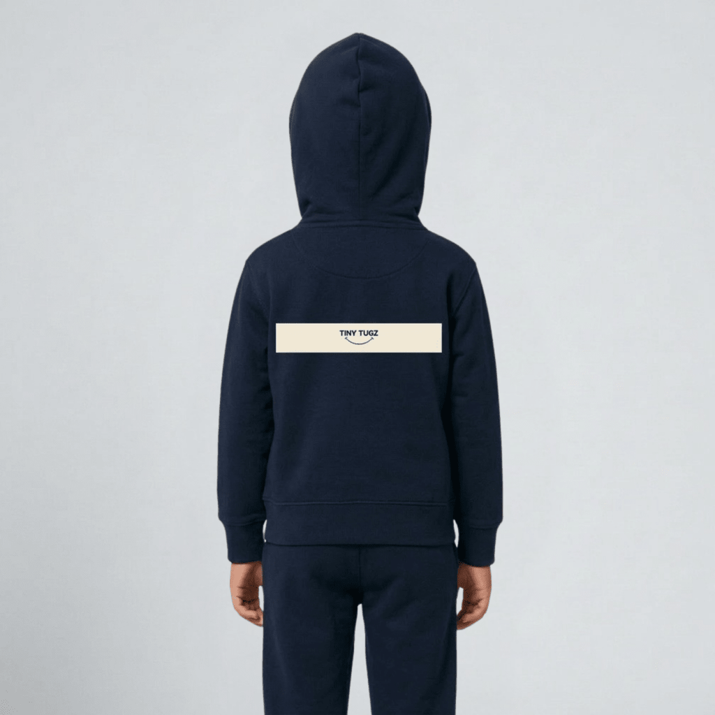 Tiny Tugz™ 100% Organic Cotton Kids Tracksuit – Stripe Logo – Navy - Tiny Tugz™