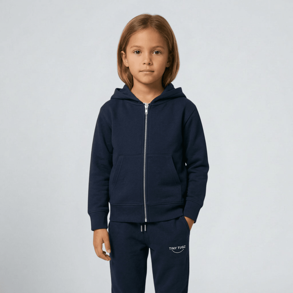 Tiny Tugz™ 100% Organic Cotton Kids Tracksuit – Stripe Logo – Navy - Tiny Tugz™