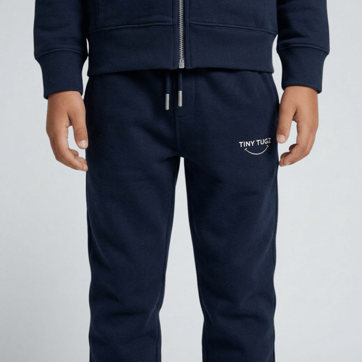 Tiny Tugz™ 100% Organic Cotton Kids Tracksuit – Stripe Logo – Navy - Tiny Tugz™