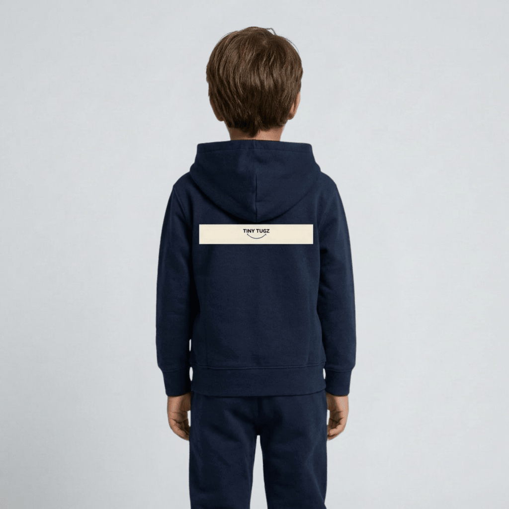 Tiny Tugz™ 100% Organic Cotton Kids Tracksuit – Stripe Logo – Navy - Tiny Tugz™