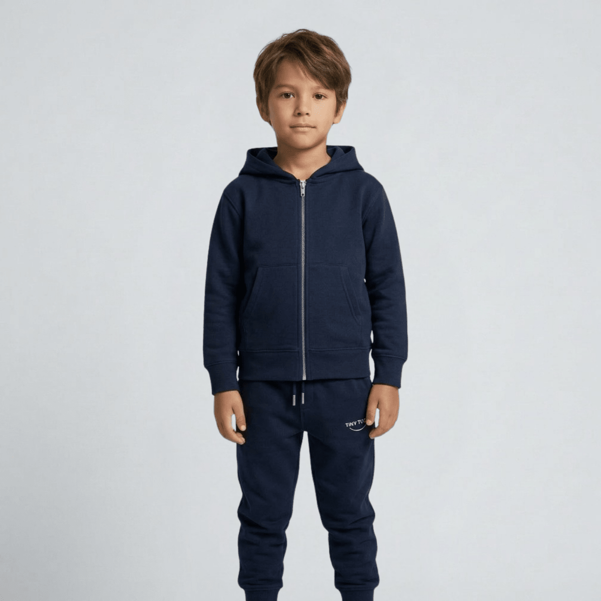 Tiny Tugz™ 100% Organic Cotton Kids Tracksuit – Stripe Logo – Navy - Tiny Tugz™