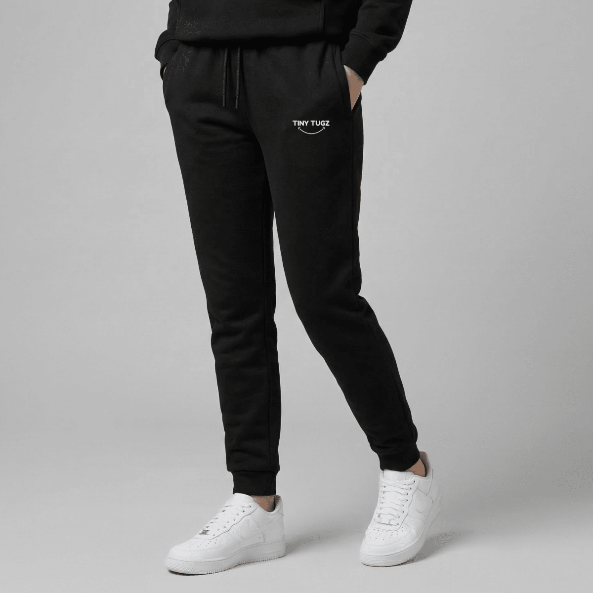 Tiny Tugz™ 100% Organic Cotton Teen Tracksuit – Stripe Logo – Black - Tiny Tugz™