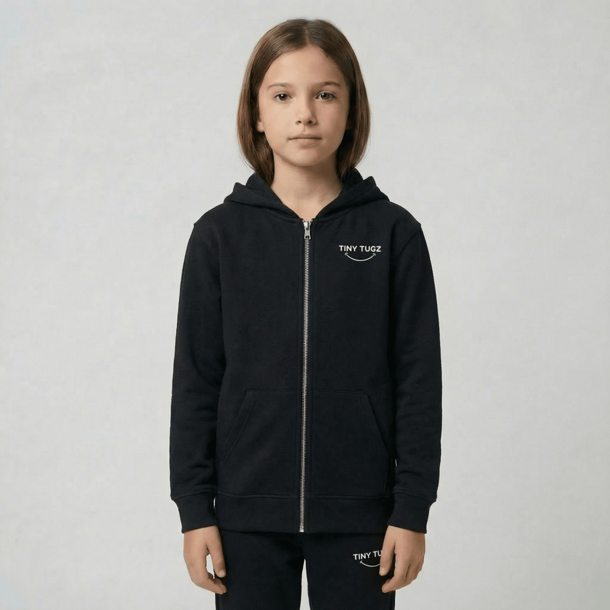 Tiny Tugz™ 100% Organic Cotton Teen Tracksuit – Stripe Logo – Black - Tiny Tugz™