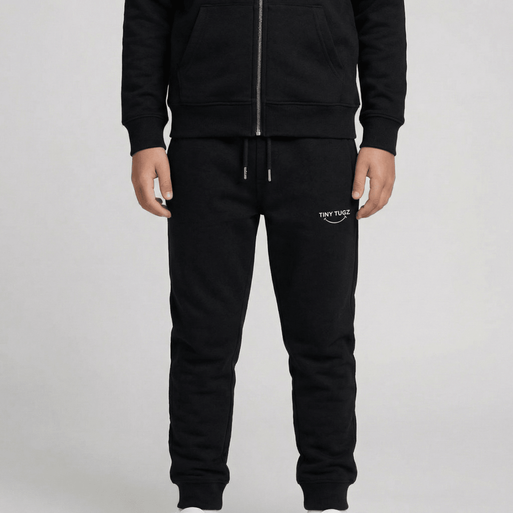 Tiny Tugz™ 100% Organic Cotton Teen Tracksuit – Stripe Logo – Black - Tiny Tugz™