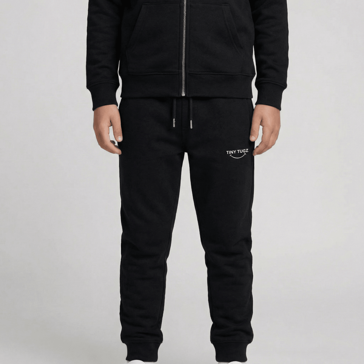 Tiny Tugz™ 100% Organic Cotton Teen Tracksuit – Stripe Logo – Black - Tiny Tugz™