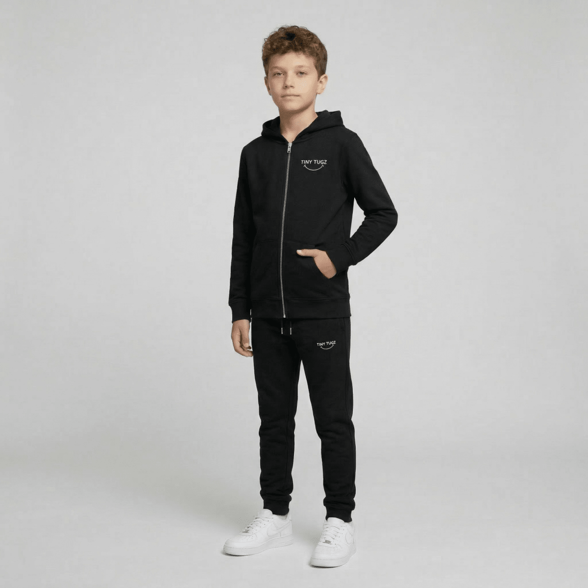 Tiny Tugz™ 100% Organic Cotton Teen Tracksuit – Stripe Logo – Black - Tiny Tugz™
