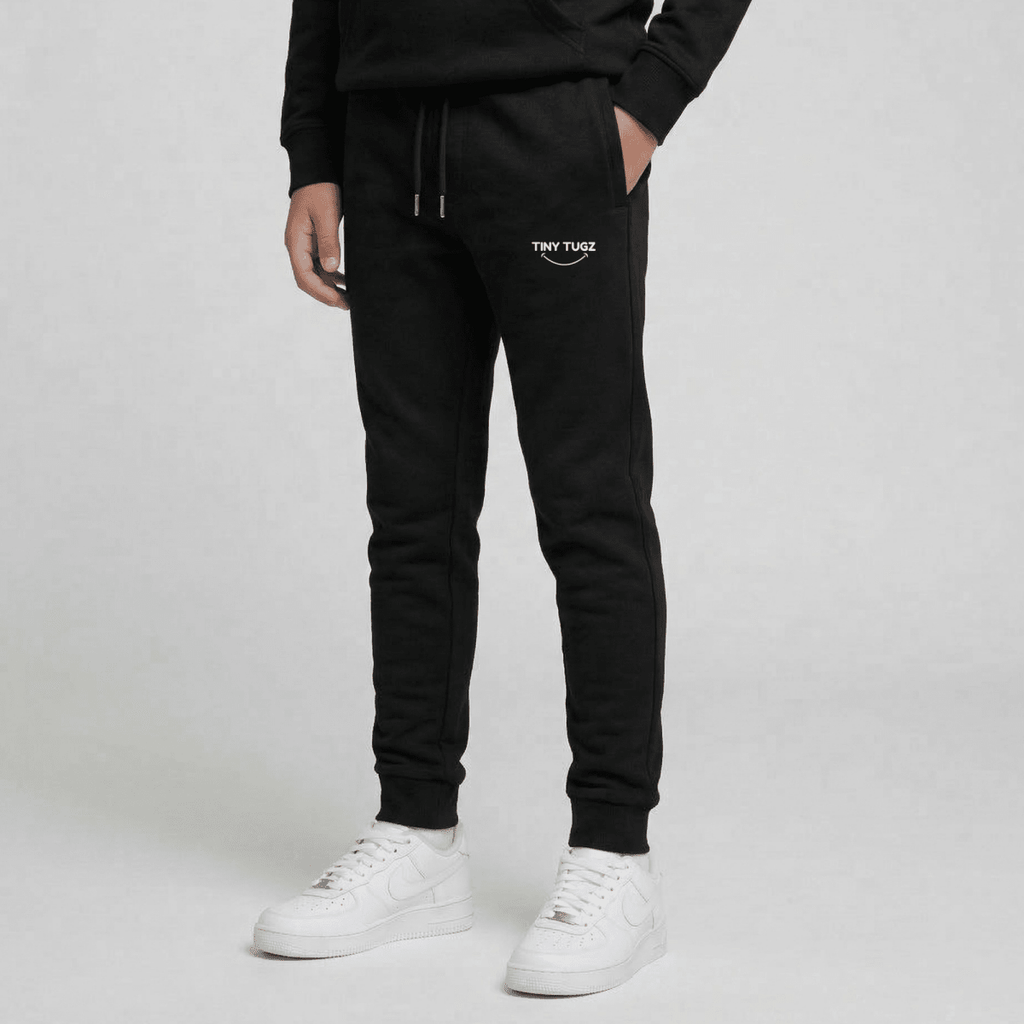 Tiny Tugz™ 100% Organic Cotton Teen Tracksuit – Stripe Logo – Black - Tiny Tugz™