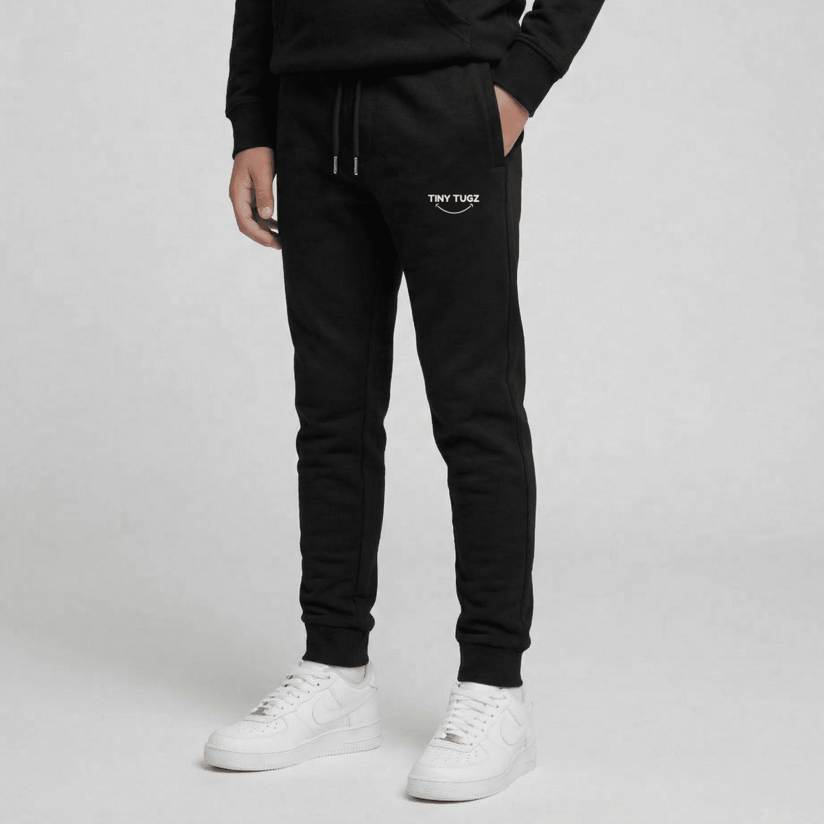 Tiny Tugz™ 100% Organic Cotton Teen Tracksuit – Stripe Logo – Black - Tiny Tugz™