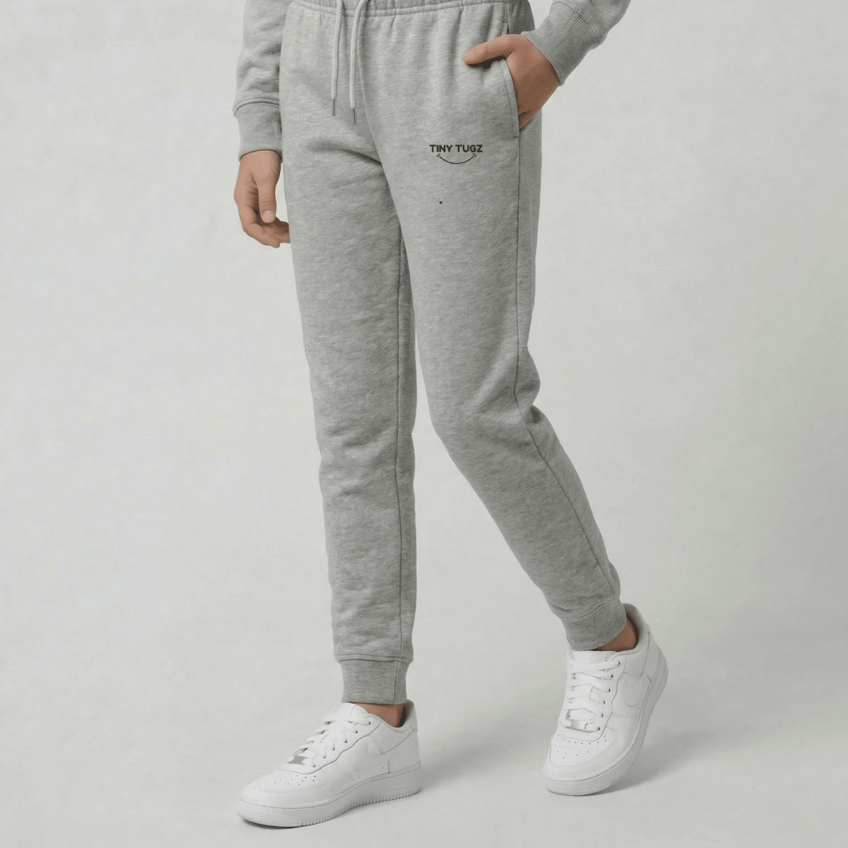 Tiny Tugz™ 100% Organic Cotton Teen Tracksuit – Stripe Logo – Grey - Tiny Tugz™