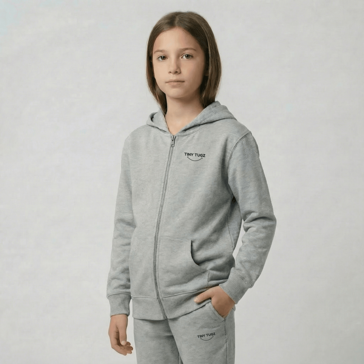 Tiny Tugz™ 100% Organic Cotton Teen Tracksuit – Stripe Logo – Grey - Tiny Tugz™