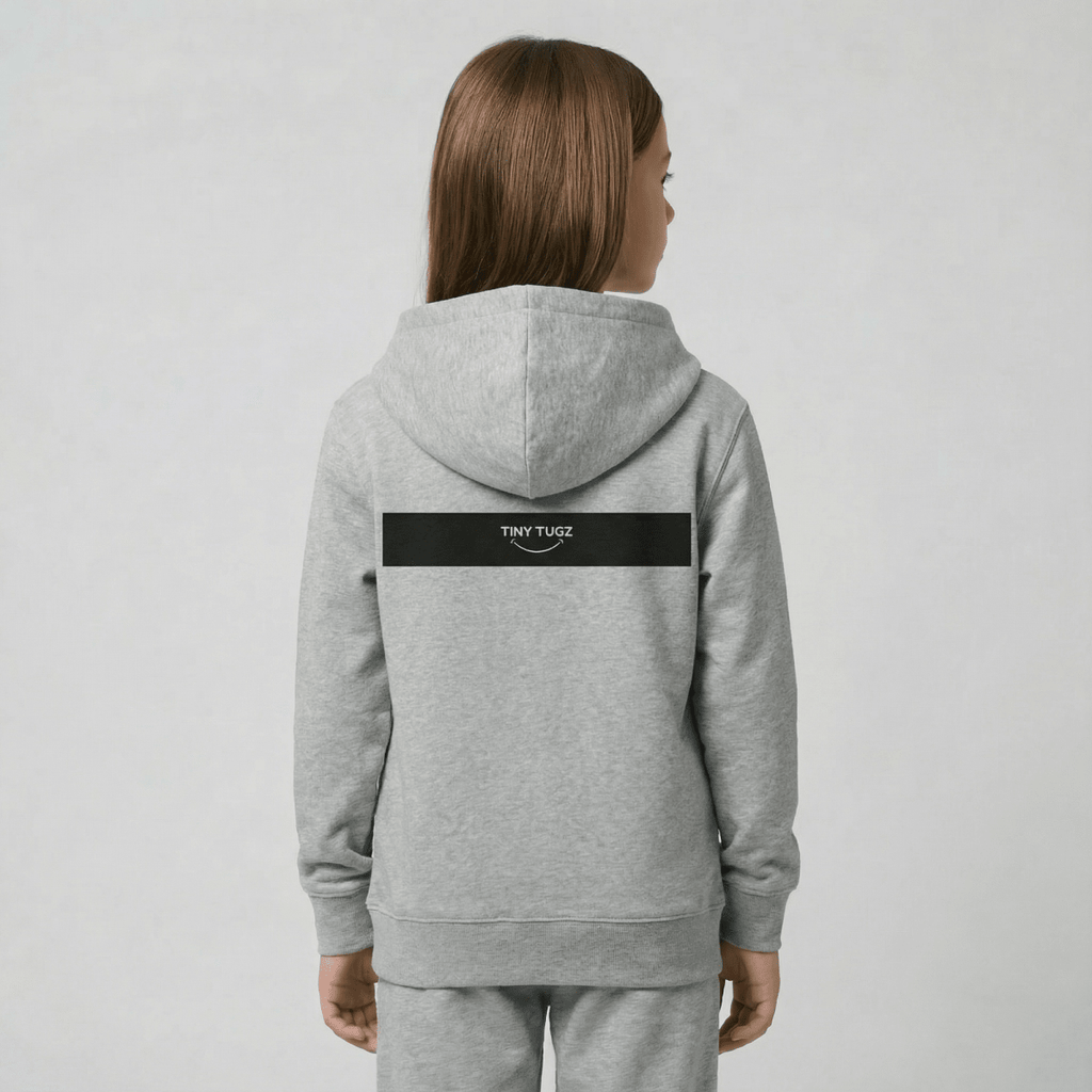 Tiny Tugz™ 100% Organic Cotton Teen Tracksuit – Stripe Logo – Grey - Tiny Tugz™