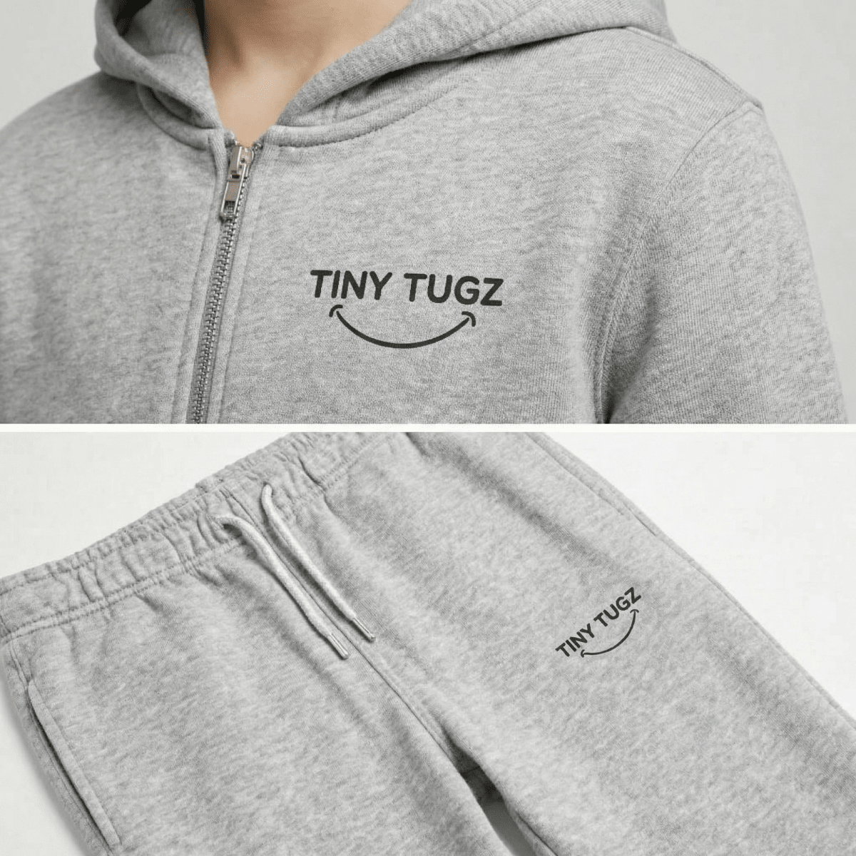 Tiny Tugz™ 100% Organic Cotton Teen Tracksuit – Stripe Logo – Grey - Tiny Tugz™