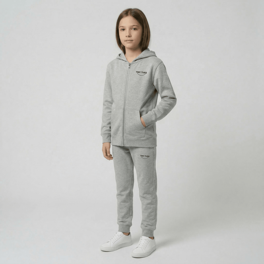Tiny Tugz™ 100% Organic Cotton Teen Tracksuit – Stripe Logo – Grey - Tiny Tugz™