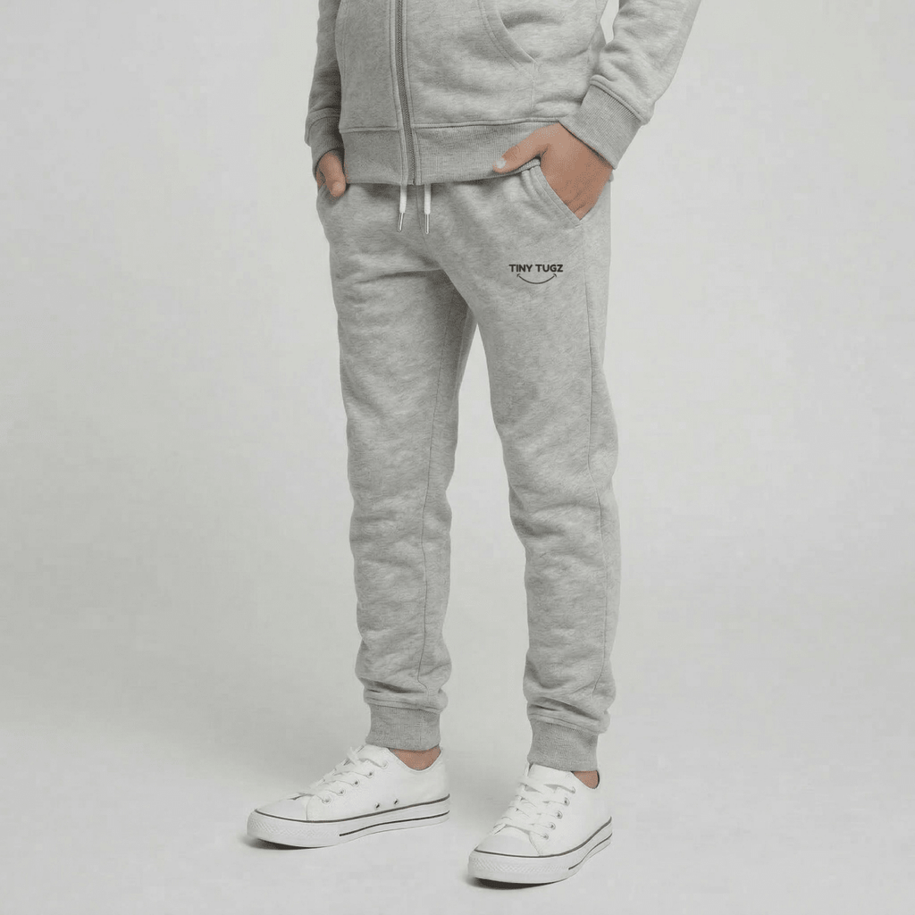 Tiny Tugz™ 100% Organic Cotton Teen Tracksuit – Stripe Logo – Grey - Tiny Tugz™