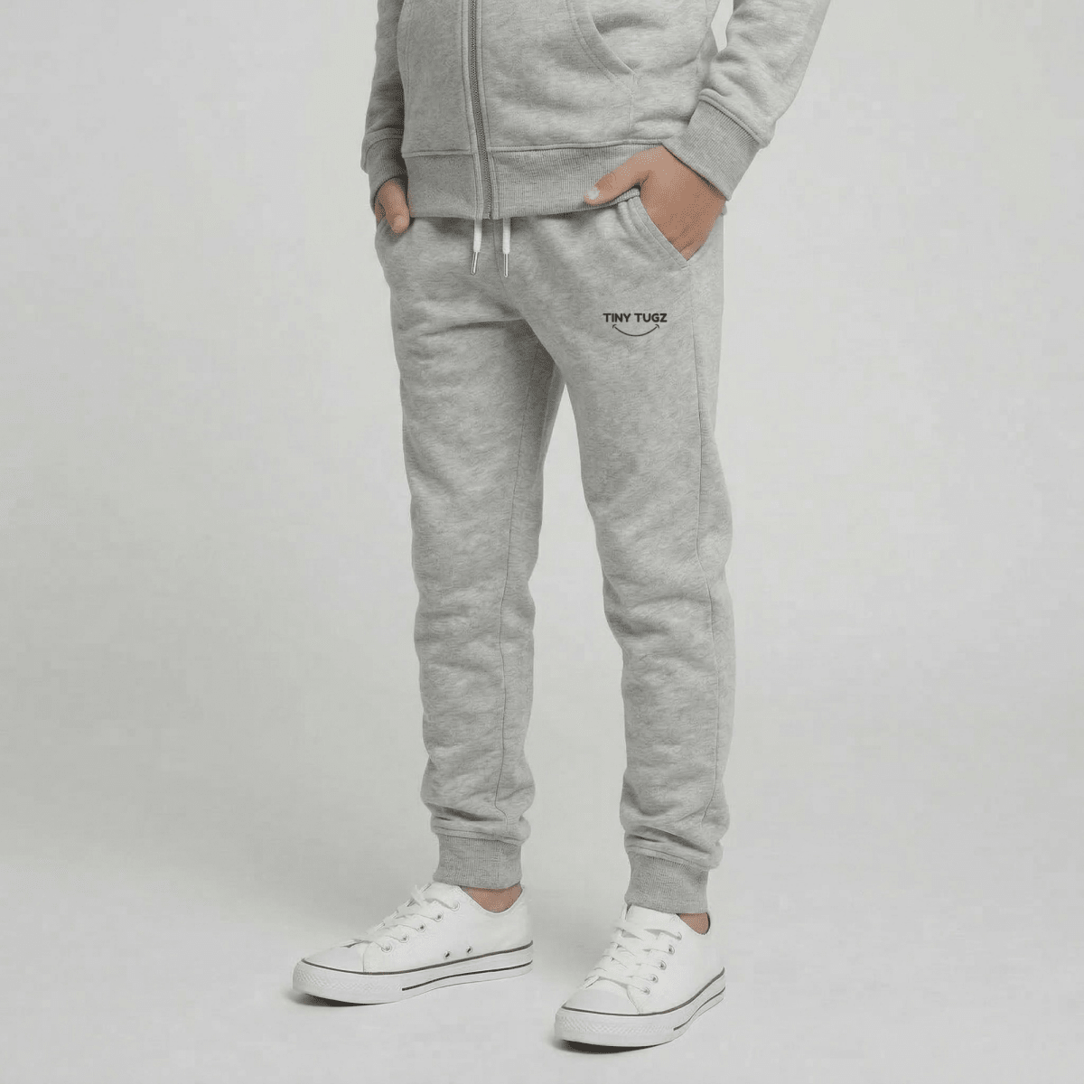 Tiny Tugz™ 100% Organic Cotton Teen Tracksuit – Stripe Logo – Grey - Tiny Tugz™