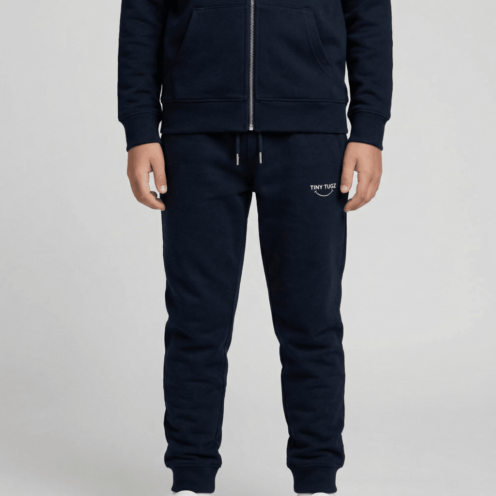 Tiny Tugz™ 100% Organic Cotton Teen Tracksuit – Stripe Logo – Navy - Tiny Tugz™