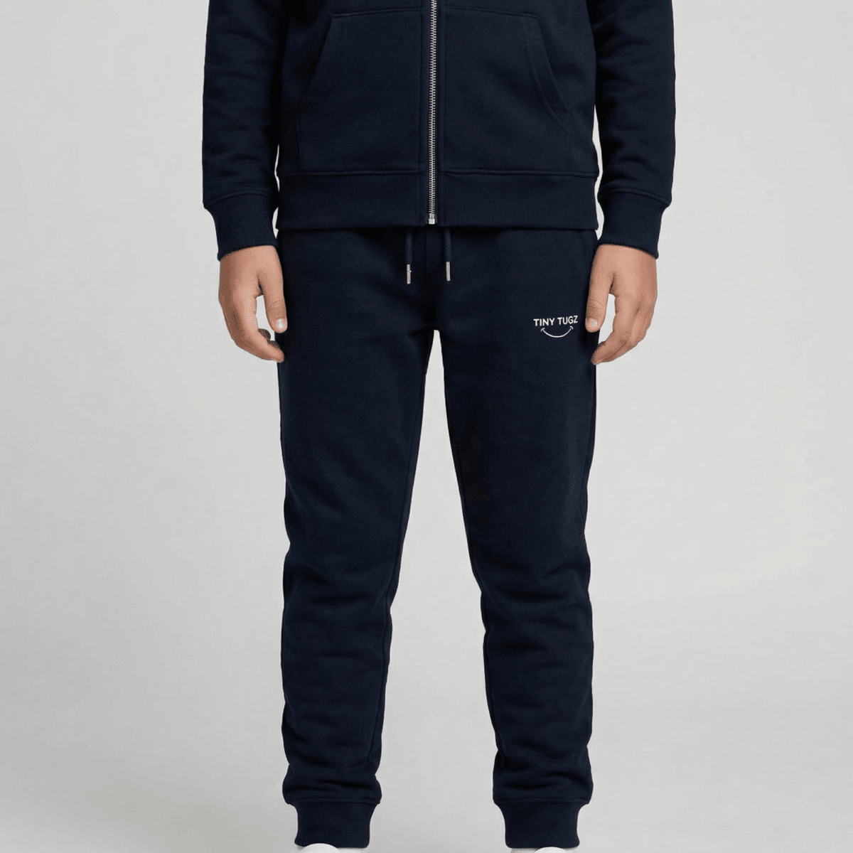 Tiny Tugz™ 100% Organic Cotton Teen Tracksuit – Stripe Logo – Navy - Tiny Tugz™