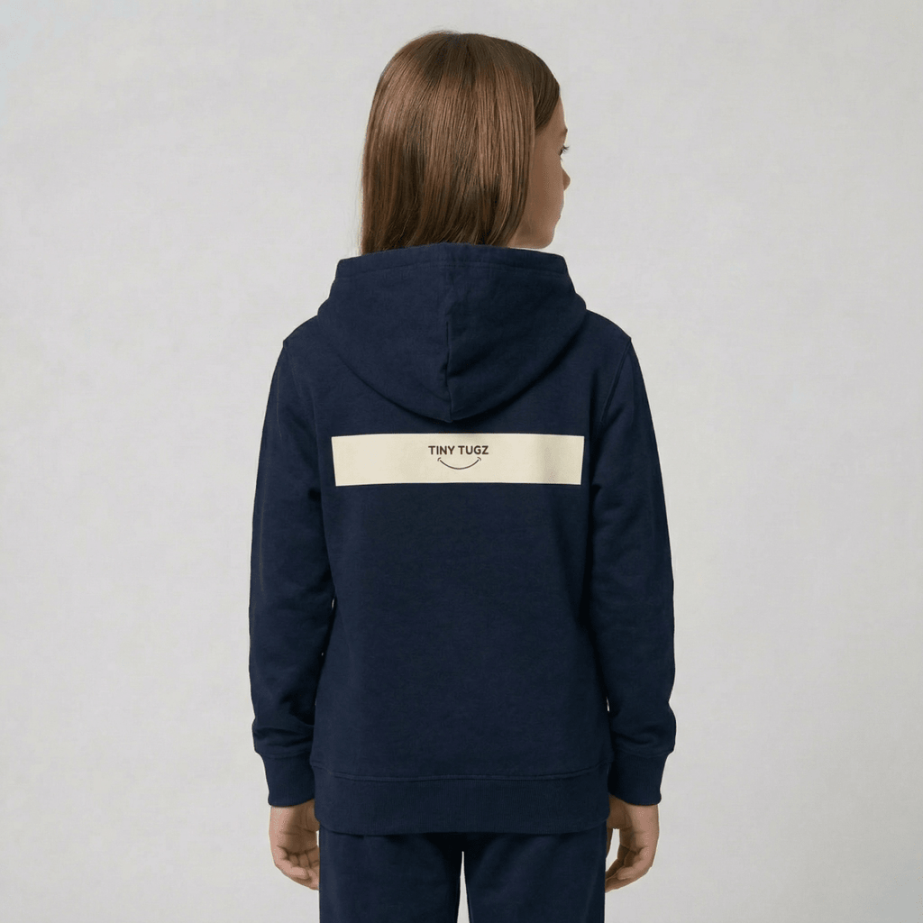 Tiny Tugz™ 100% Organic Cotton Teen Tracksuit – Stripe Logo – Navy - Tiny Tugz™