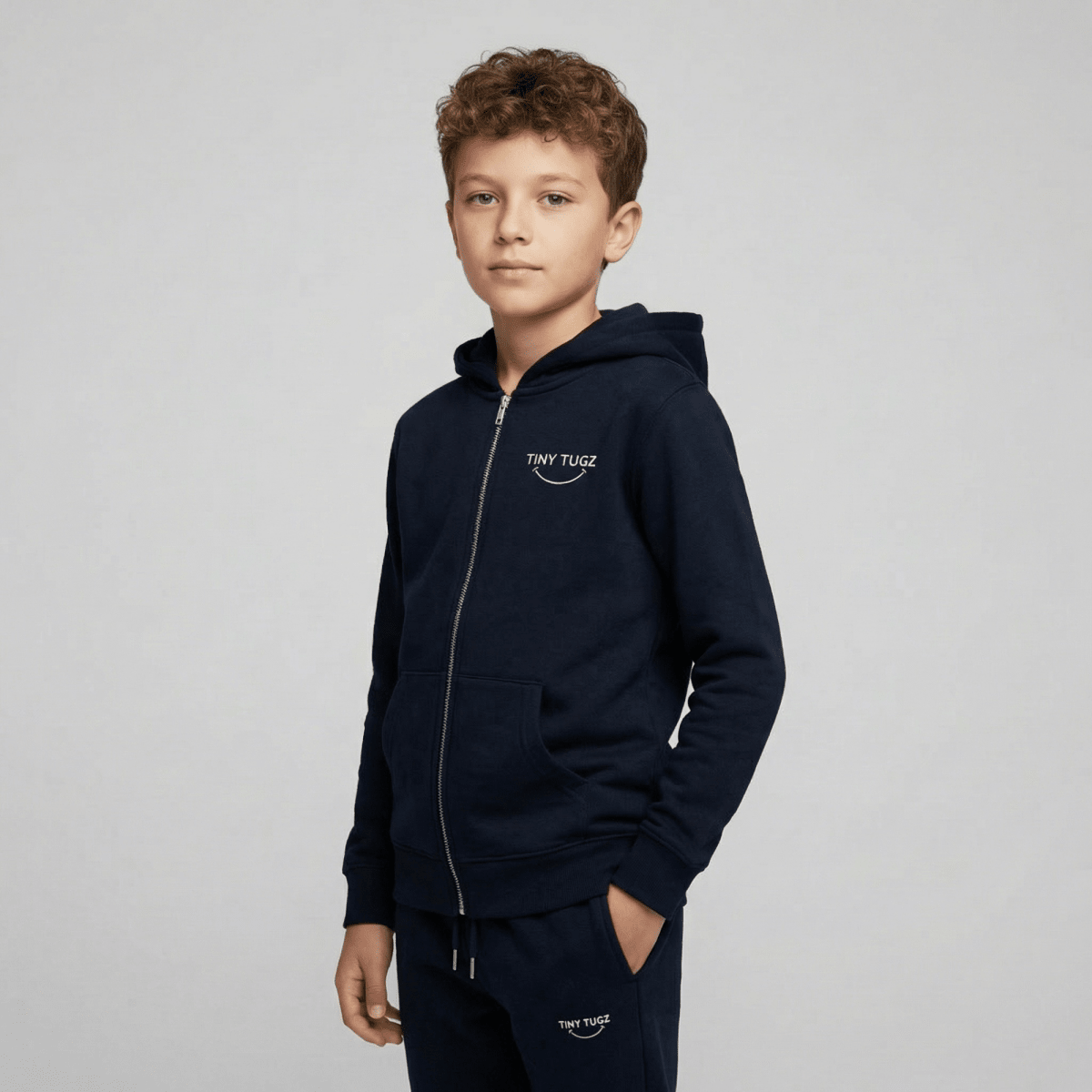 Tiny Tugz™ 100% Organic Cotton Teen Tracksuit – Stripe Logo – Navy - Tiny Tugz™