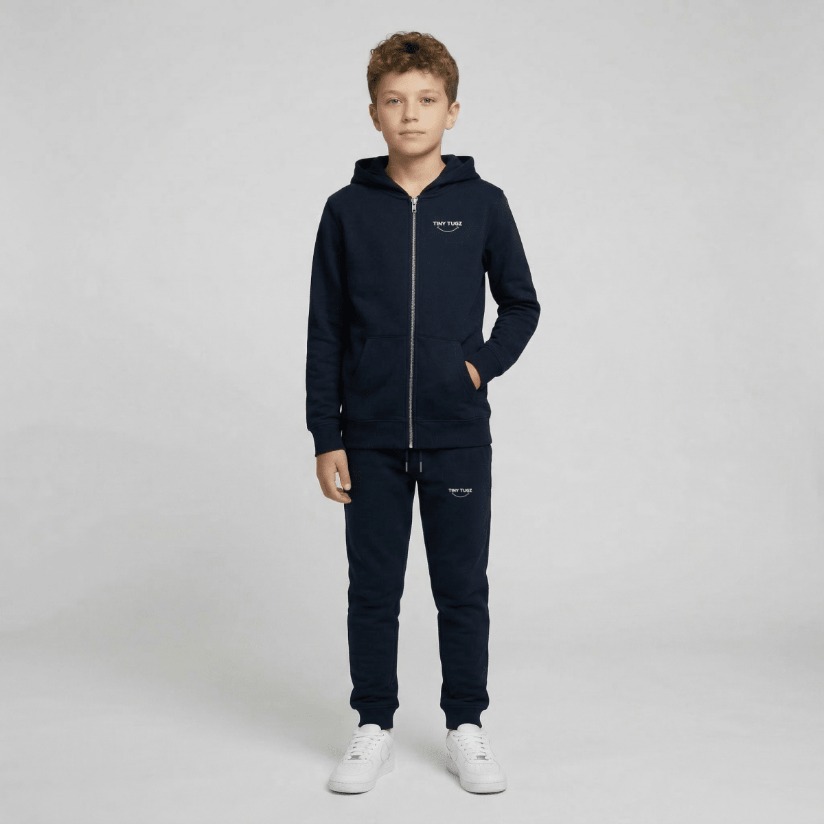 Tiny Tugz™ 100% Organic Cotton Teen Tracksuit – Stripe Logo – Navy - Tiny Tugz™