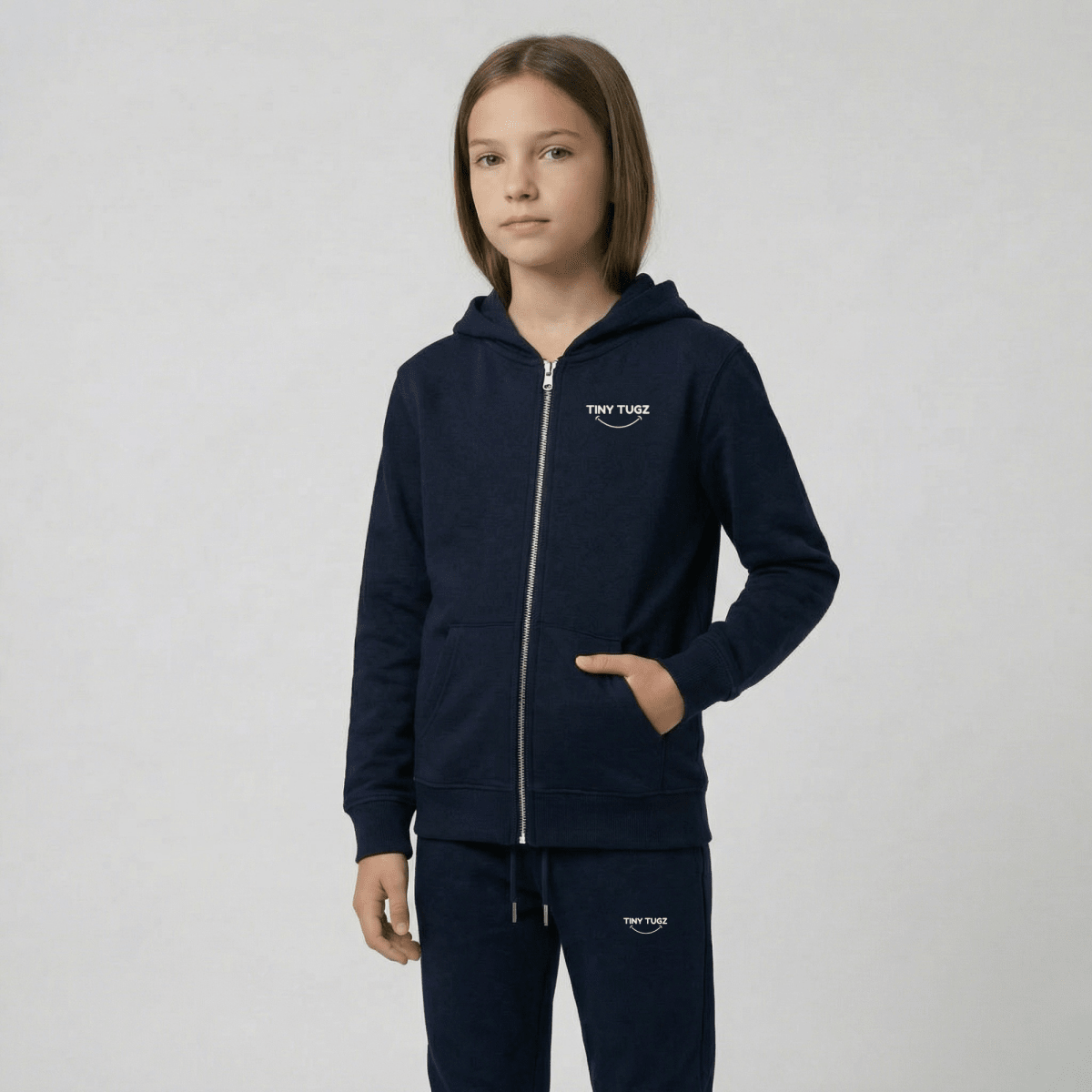 Tiny Tugz™ 100% Organic Cotton Teen Tracksuit – Stripe Logo – Navy - Tiny Tugz™