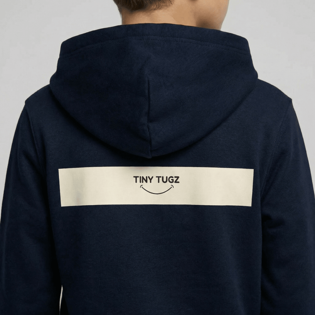 Tiny Tugz™ 100% Organic Cotton Teen Tracksuit – Stripe Logo – Navy - Tiny Tugz™