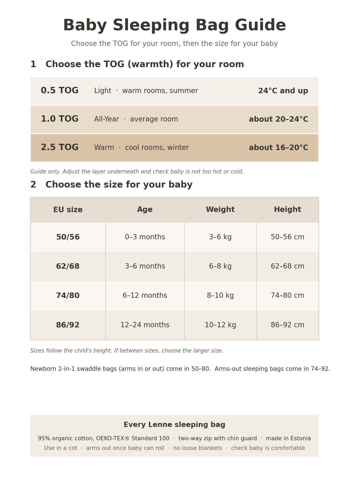 Baby Sleeping Bag 2.5 TOG (Warm) – Beige, 6–24 Months