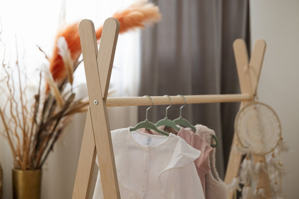 Tipi Clothing Rack for Kids - Wooden, with Shoe Shelf, Large (Natural Wood) - Tiny Tugz™