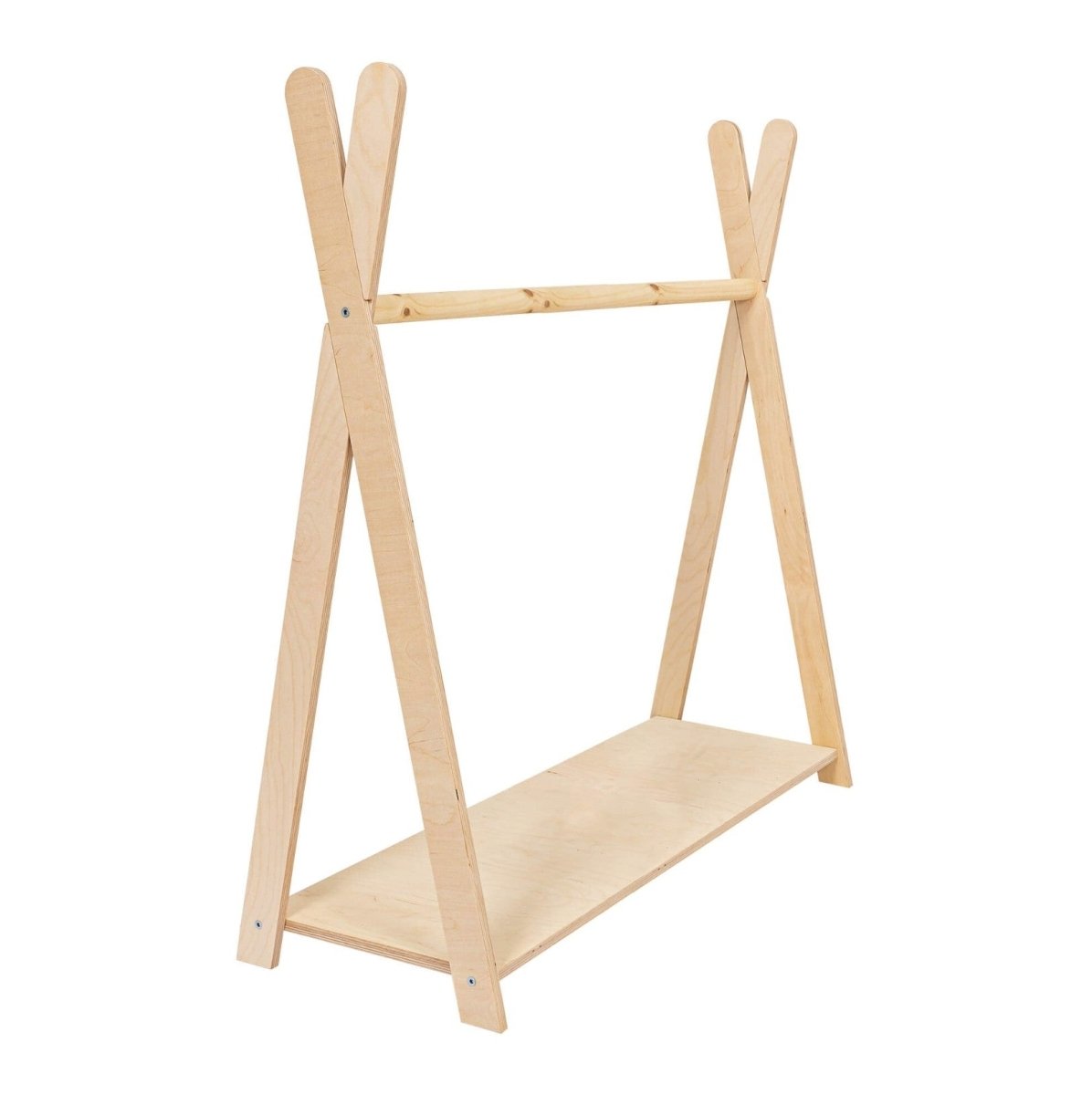 Tipi Clothing Rack for Kids - Wooden, with Shoe Shelf, Large (Natural Wood) - Tiny Tugz™