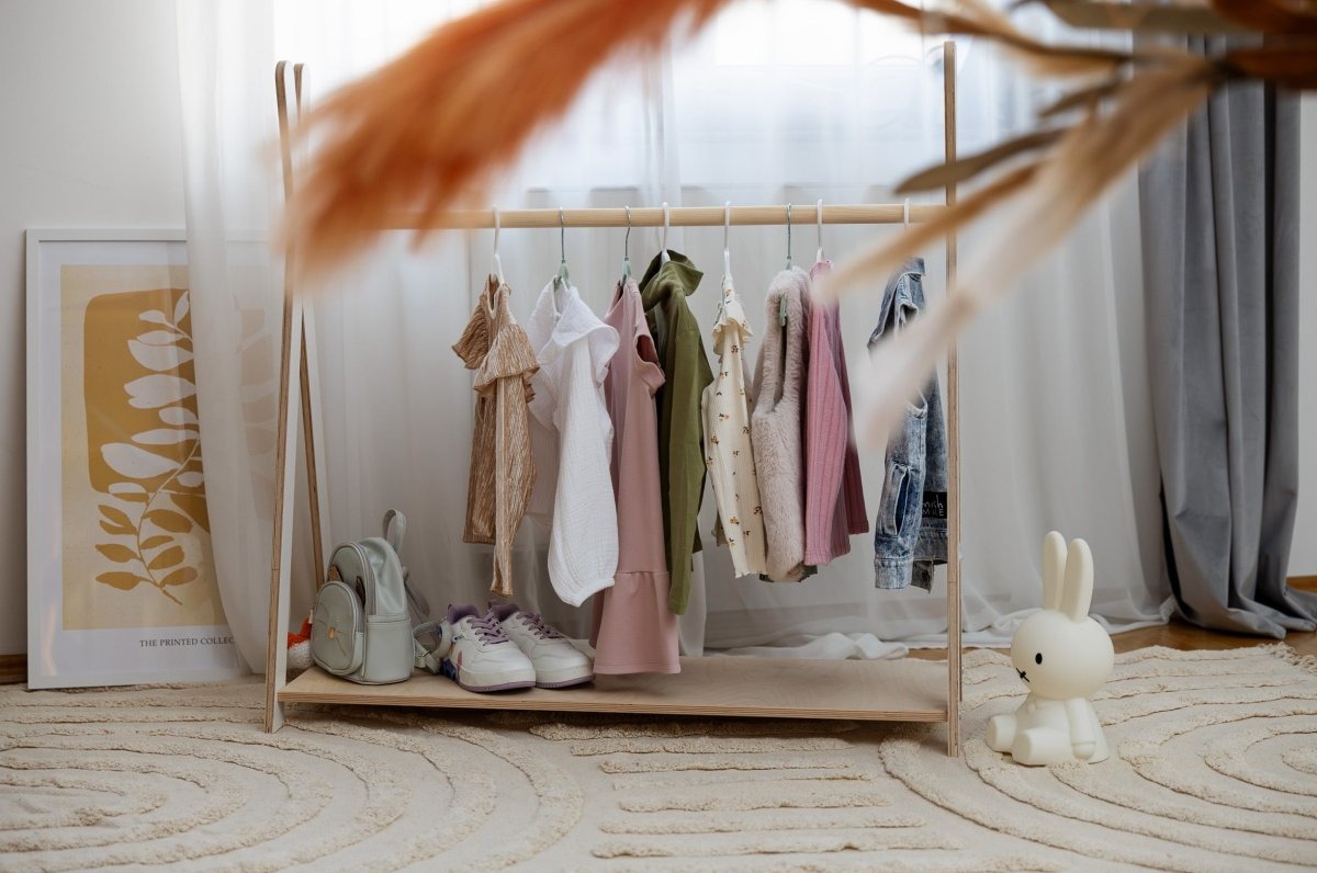 Tipi Clothing Rack for Kids - Wooden, with Shoe Shelf, Large (White) - Tiny Tugz™